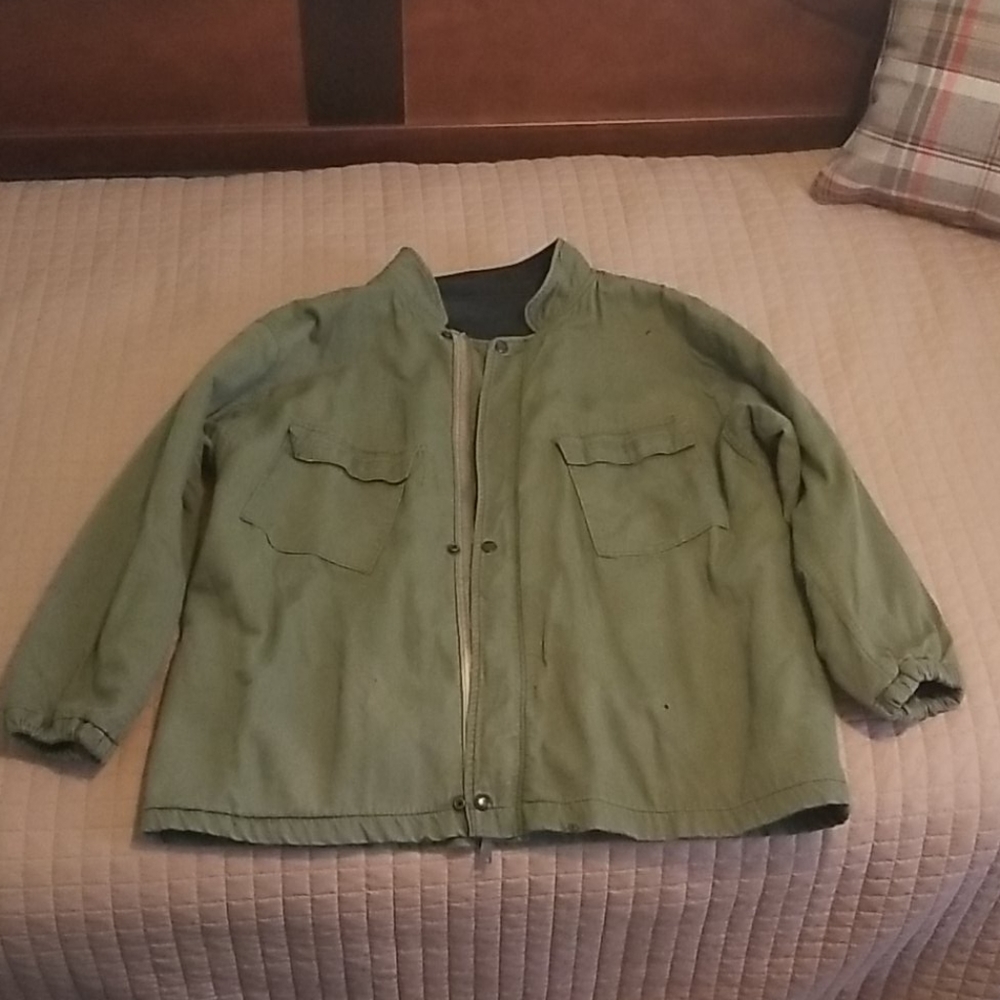 Army Green Military Jacket 1980's Coat Full Zip LG